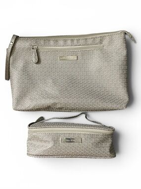 Laura Ashley Metallic Silvery Taupe Cosmetic Makeup Bag Set
